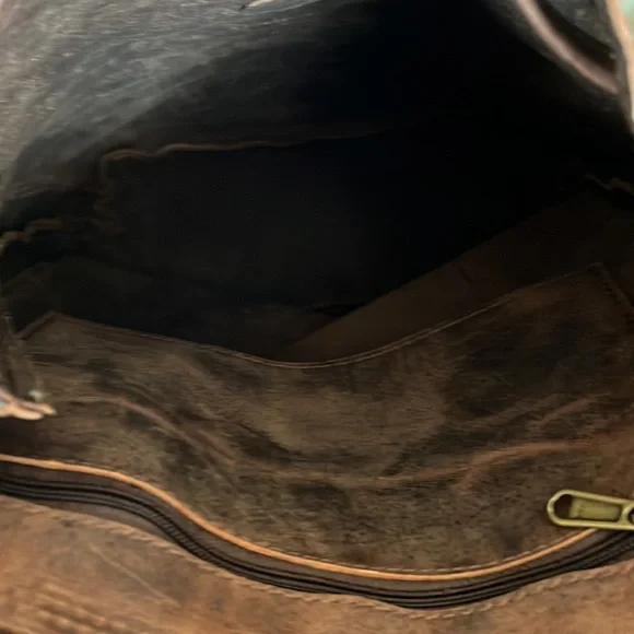 SALE BOHO CHIC Genuine brown buffalo leather bag backpack flap tassel New - Picture 12 of 12